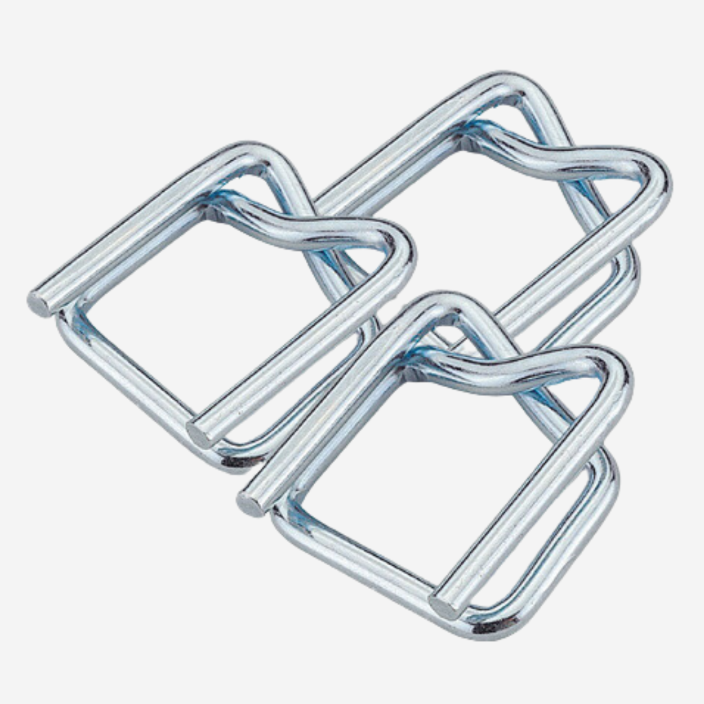 Galvanized Buckle use with Composite Straps to increase strength in locking products.