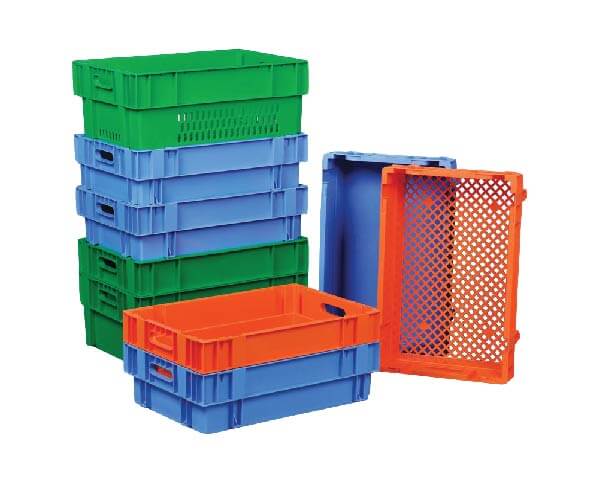  Plastic crates can be stacked in two ways: