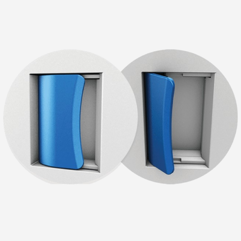 Easy to operate Pull-latches that open and shut side panels. Lock part easily replaced.